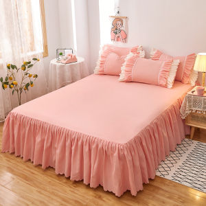 Princess Style 2pcs/3pcs Bed Skirts Elastic Single/Queen/King/Super King Size Bedsheet with Skirt Dust Ruffle Easy Fit Pillowcase