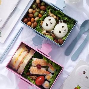 Lunch Box Kotak Bekal Makan Anak Tempat Makan Anak 2 Sekat Bear Rabbit Motif Kelinci Beruang