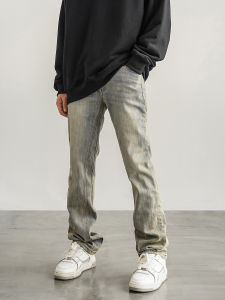 Black of Exit High Street Style Yellowing Micro Flared Jeans Fitting American Trendy Long Pants Teenage Casual Wear