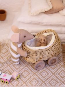 Funky Mini Home รถเข็นขนส่งของเล่นแบบเคลื่อนที่ทำด้วยมือ ชุดเรียนรู้การเลี้ยงลูก สไตล์โมเดิร์น วัสดุไผ่ อุปกรณ์เสริมสำหรับบ้าน