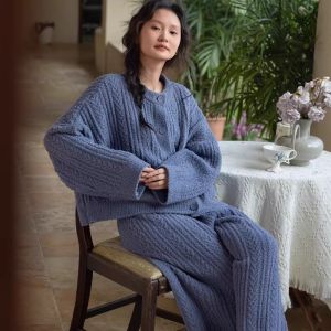 Thickened Fleece Pajamas Womens Autumn Winter Home Clothes Set Large Size Outdoor Wearable Long Sleeve round Neck Sleepwear