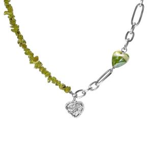 Srrmhyn Sweet Cool Green Crystal Heart Titanium Steel Necklace Womens Summer Hip Hop High-End Clavicle Chain Versatile