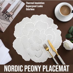 Nordic Peony Placemat PVC Heat Proof Mat Non-Slip Table Mat Western-Style Placemat