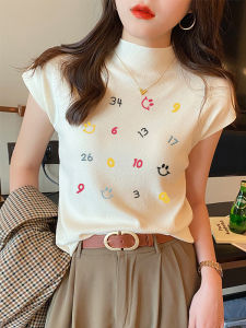 Áo Thun Nữ Tay Ngắn Cổ Cao Dệt Kim Ôm Vừa Vặn Mùa Hè Thiết Kế in Họa Tiết Hoạt Hình Phong Cách Hàn Quốc Thường Ngày
