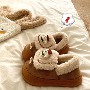 Christmas Dog Warmth Cotton Slippers Womens Outerwear Thick Bottom Fleece Lined Fur Shoes Trendy Slip-On Home Boots