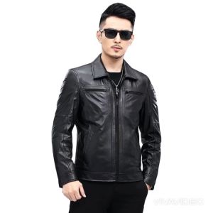 Áo khoác da nam cao cấp cổ sơ mi phối khoá tay SGG1075