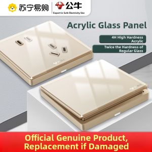 Bull | Bull 86 Type Switch Socket Panel One Open Five Hole Wall Switch 16A Air Conditioning Glass Socket G62 Golden Square Shape