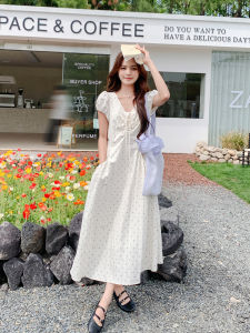 French Vintage Polka Dot Dress Women Summer 2025 New Elegant Beautiful Bubble Sleeve Long Dress Elegant High Waist A-Line Skirt