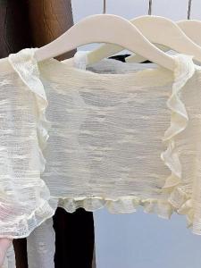 Áo Len Cardigan Mỏng Chống Nắng Cho Nữ Áo Khoác Ngoài Ngắn Ren Khoét Rỗng Ren Cổ Tròn Tay Bảy Mùa Hè Áo Khoác Ngoài Cho Váy Dây