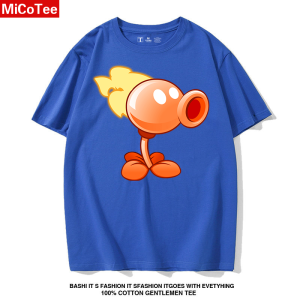 Plants Vs Zombies Klein Blue Short-Sleeved T-shirt Mens Summer Loose Niche Style Ins Womens Clothes Clothes plus Size T-shirt