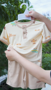 Bộ cộc tay cổ trụ thương hiệu Asbaby vải petit cotton viscose cho bé trai bé gái từ 9 tháng - 6 tuổi