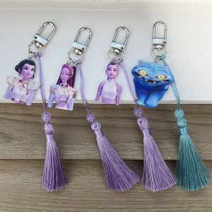 4pcs Huntrix Double-Sided Acrylic Keyring with Tassels Rumi Zoey Mira Derpy Tiger Design Kpop Demon Hunters Fan Jewelry Gift