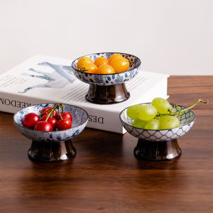 Miniature High-legged Small Fruit Tray Chinese Style Ceramic Decorative Plate for Snacks Nuts Pastries Creative Home Use