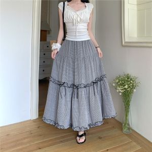 Elastic High Waist Plaid Midi Skirt