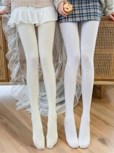 Japanese Style Lolita Womens White Velvet Stockings Non-Lace See-through Anti-snagging JK School Uniform One-piece Tights