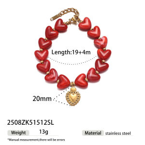 Vintage Red Love Heart Beads Chain Necklace Stainless Steel Waterproof Gold Color Pendant Choker Aesthetic Jewelry Accessories