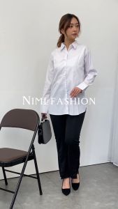 NIMI - Kemeja Putih Wanita Lengan Panjang Kemeja Kerja Putih Polos Formal Wanita
