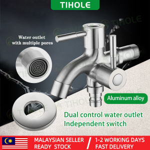 TIHOLE Bathroom Toilet 2 Way Angle Valve water valve Aluminum alloy Double Tap Multifunctional Tap Two Way Tap 1 in 2 out Faucet kepala paip bilik air mandi 双头水龙头