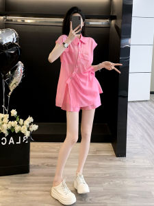 Laid-back Loose Womens Summer Outfit Pink Sun Protection Thin Shirt Shorts Set Korean Style Two-piece Ensemble