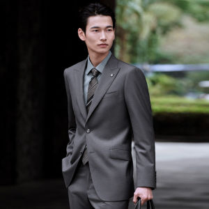 Wool Silk Blend Check Mens Business Suit Jacket Trousers