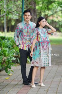 Baju Batik Aluna Couple Mewah Setelan Atasan Untuk Pesta Pernikahan Berkualitas Premium Terbaru n Kekinian Lengan Panjang CBA 071