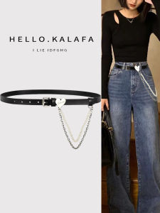 Fashionable Pearl Chain Leather Belt Womens Waist Chain Dress Suit Black Jeans Decorative Accessory Two-layer Cowhide Alloy Buckle