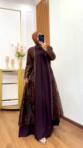 Gamis Burgundy Terbaru 2025 viral mewah aesthetic  Dress Kondangan Elegan Bahan Ceruti Mix Brukat