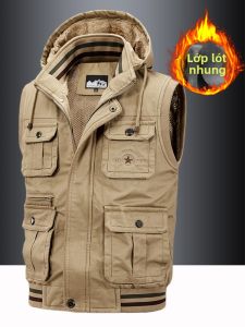 CHAFEI | Mens Autumn/Winter Thick Warm Hooded Vest with Multiple Pockets Cotton Workwear