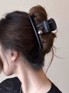 Matte Frosted Bead Hair Claw & Shark Clamp Hair Accessories: Women's New Style Elegant Feeling Back of Head Hair Clip