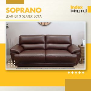 INDEX Living Mall โซฟาหนังแท้ผิวสัมผัส 3 ที่นั่ง รุ่นโซปราโน่ - สีเทา