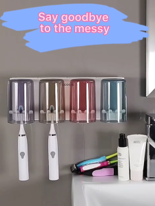 Ecoco Toothbrush Holder Organizer Toothpaste Dispenser Wall Mounted Squeezer Bathroom Storage Set