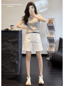 Shalldoer | High-End Feel Polo Collar Knitted T-Shirt and Wide-Leg Shorts Set