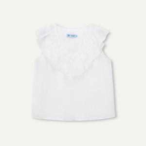 Embroidered Tencel Bell Sleeve Casual Loose Fit Blouse