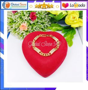 Gelang Tangan Rantai Plat Permata Baris 2 Titanium Gold Anti Luntur Bisa Cod