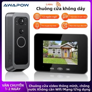 Chuông Cửa Video Không Dây Thông Minh Với Camera Chống Nước 4.3 Inch Tầm Nhìn Ban Đêm Hồng Ngoại Đàm Thoại Hai Chiều Không Cần Kết Nối Mạng