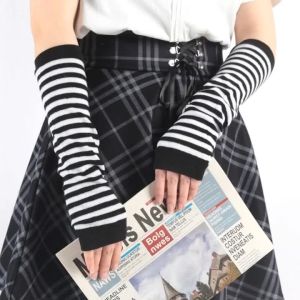 Striped Classic Cotton Long Sleeve Handschoenen Wristband Arm Warmer Fingerless Long Gloves Elbow Mittens Y2K Black Punk Long Fingerless Gloves Cuff for Women Men Outdoor Hip-hop Glove Elbow Mittens Cool Stretch
