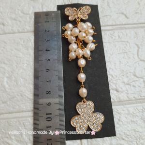 Bros mutiara air tawar sintetis motif tiga kelopak bros panjang 12cm