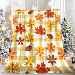 Fall Autumn Maple Leaf Plaid Flannel Blanket Soft Fuzzy Plush Cozy Warm Throw for Sofa Bed Couch Home Decor