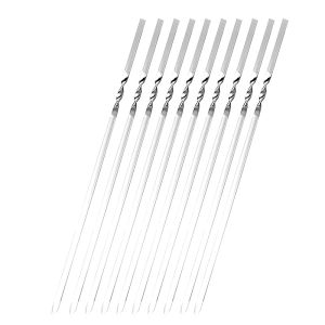 10PCS Kabob Skewers Flat Metal Stainless Steel BBQ Barbecue Skewer 12" Anti-Roll Heavy Duty Shish Kebob Sticks Wide Reusable Gri