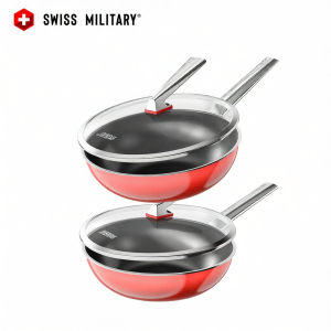 Swiss Military | Titanium Color Enamel Non-Stick Flat Frying Pan For All Stoves