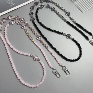 QIAOPIDIANDIAN | Dây Đeo Chéo Điện Thoại Hạt Tim Sáng Tạo Phụ Kiện Chống Mất