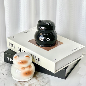 Creative Ceramic Toothpick Holder Storage Box Home Use Cotton Swab Floss Organizer Decorative Siamese Cat Decoration