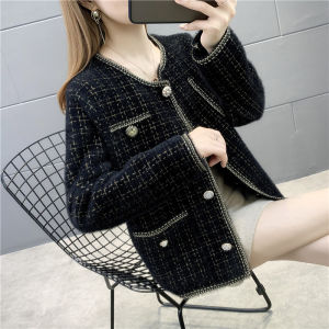 เสื้อแจ็คเก็ตผู้หญิงสไตล์ชิ้นส่วนบนคอตั้งสีสันสดใส ทรงหลวม แขนยาว ปกติ ฤดูใบไม้ร่วง 2020 ผ้าขนสัตว์ นิตติ้ง ลายสก็อต