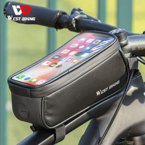 West Biking Bicycle Bag Front Tube Bag 7.0 inch Phone Waterproof Touch Screen Front Frame Bag MTB Road Bike Tools Bag Bicycle Accessories