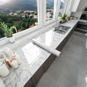 วอลเปเปอร์ลายหินอ่อนหรูหราแบบลอกติด PVC ขนาด 40/55 ซม. กันน้ำ กันความชื้น ติดตั้งง่ายด้วยกาวในตัว สำหรับตกแต่งตู้ครัวและบ้าน