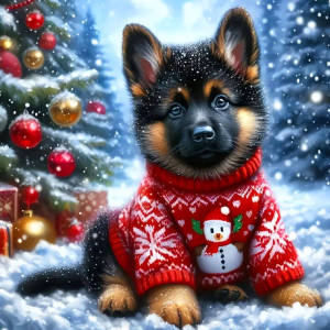 Huacan Full Square Round Diamond Painting Dog Christma Diamond Mosaic Animal Art Wall Decor