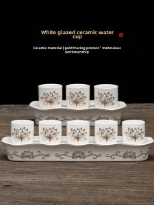 Indoor Ceramic Buddha Offering Cup Five Linked Wine Cups Home Decor Buddha Hall Pure Water Cup Tabletop Ornaments Buddhist Supplies