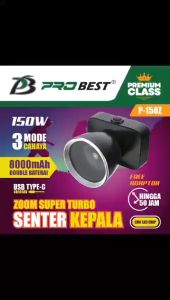 Klik-Beli Senter Kepala Probest 150W P-150Z Teleskop Zoom COB LED Chip 3 Mode Cahaya 150 Watt Tahan 50 Jam