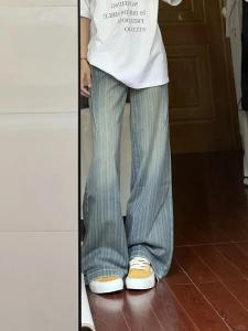 Quần Jeans Ống Rộng Thẳng Cạp Cao Kiểu Dáng Thon Gọn Mùa Xuân Thu Quần Dài Đến Sàn Kiểu Dáng Thường Ngày Cho Nữ