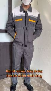 Quần áo bảo hộ lao động kỹ sư  công nhân ghi phối vàng vải Pangrim Hàn Quốc mềm mát thấm hút mồ hôi không bai không xù  không dão